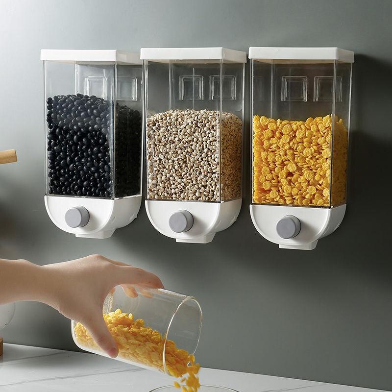 Wall-Mounted Cereal Storage Boxes, cool gadgets, kitchen hacks, kitchen haxxs, kitchen products, cereal box, food box, grain box, food storage